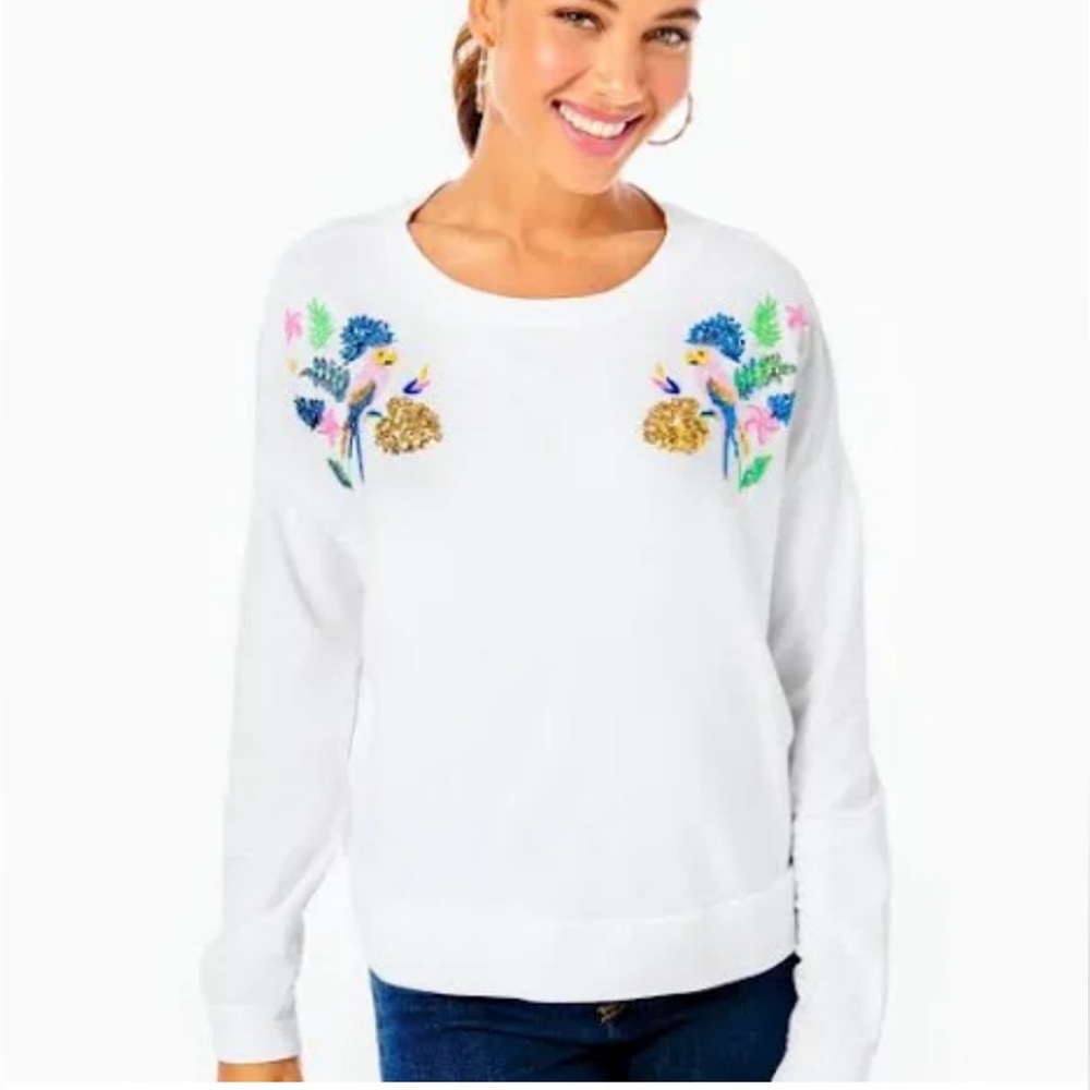 Lilly Pulitzer Sheridan Long Sleeve Sequin Sweatshirt in Resort White size M